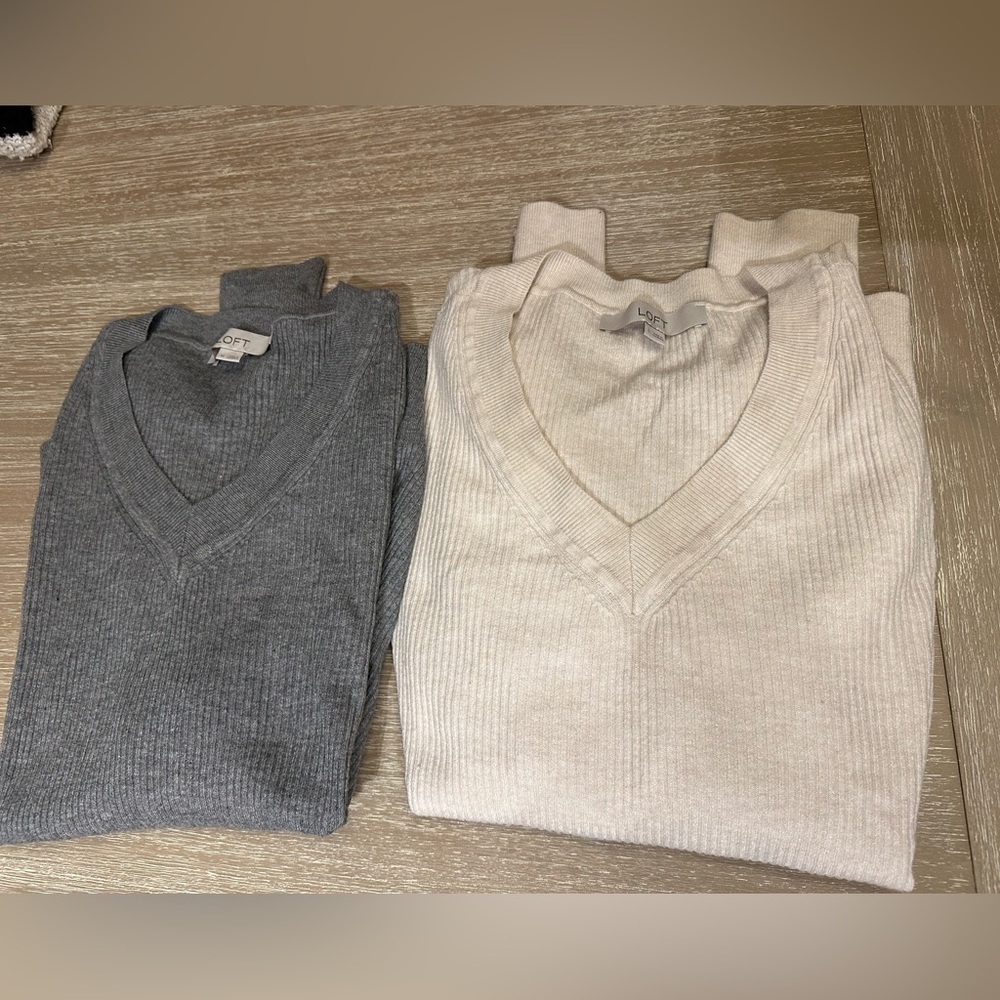 Two Women's Puff Sleeve, V-neck, Lightweight Sweaters by Loft